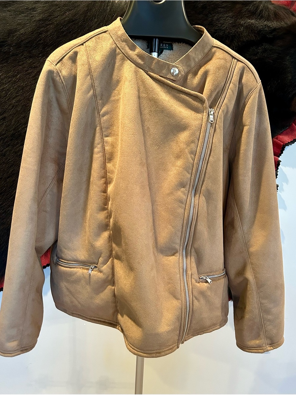 Ralph Lauren Light Brown Faux Suede-Asymmetrical Moto Jacket EUC Sz 3X